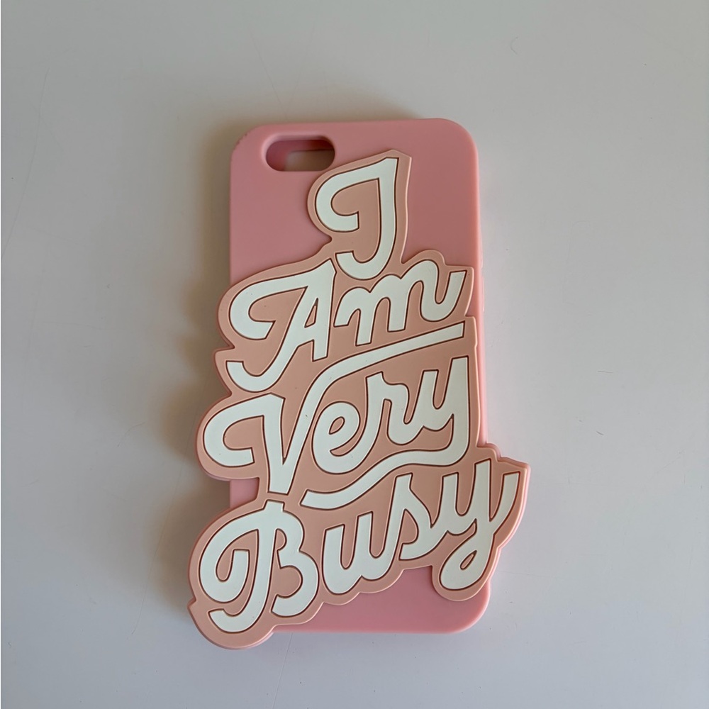 ban.do Pink Silicone Phone Case with 'I Am Very Busy' Script